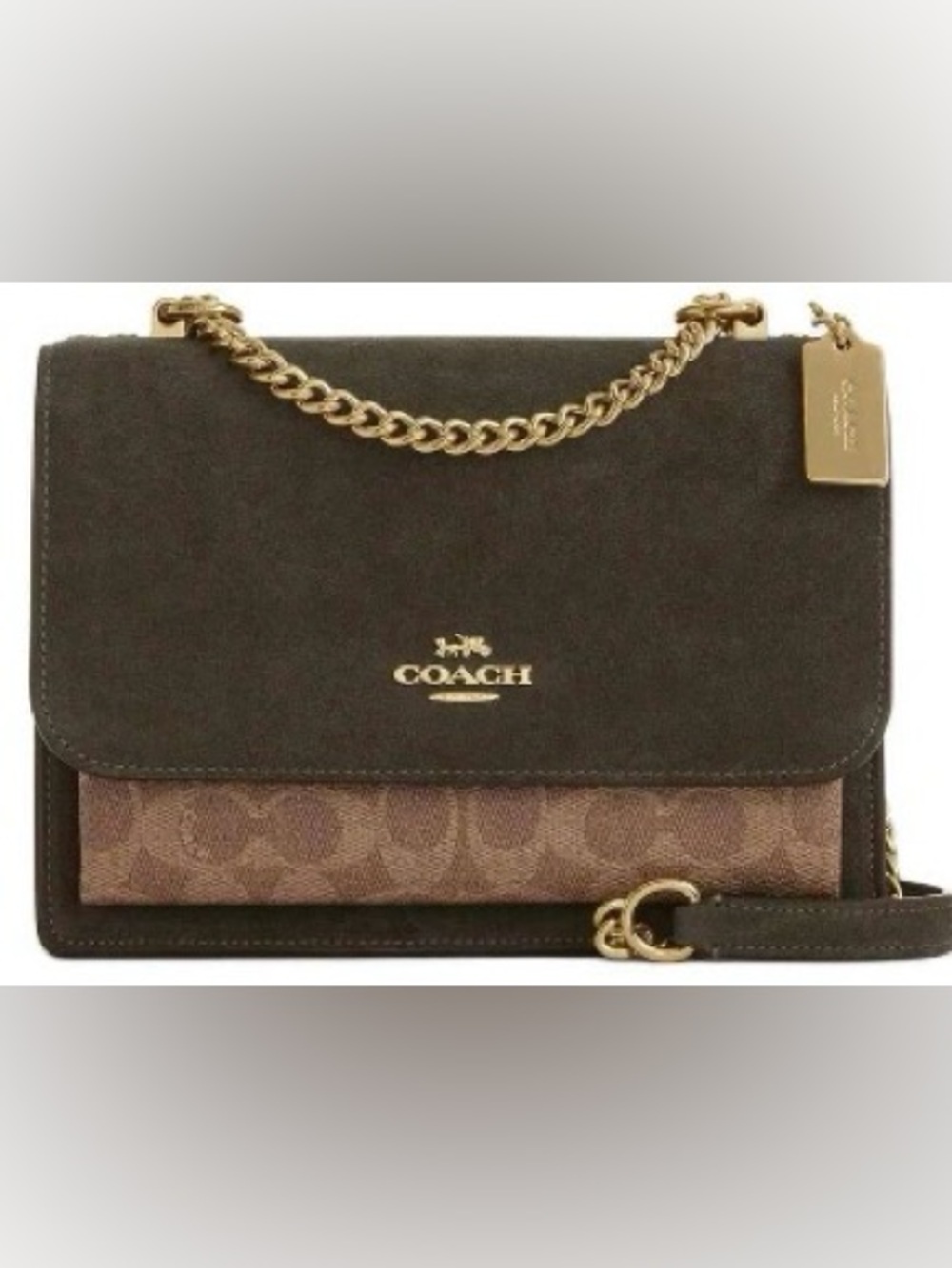 Coach Klare Olive Suede & Khaki Signature Chain Shoulder Bag